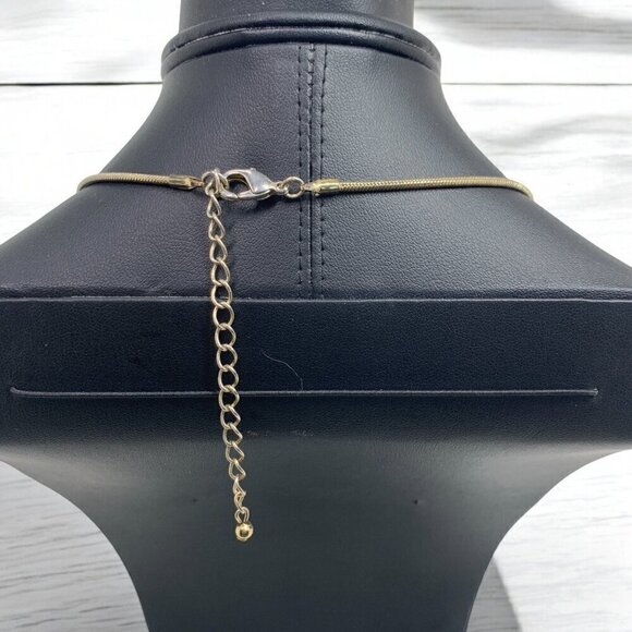 Vintage Bib Necklace With Black & Gold Fan Pendant Gold Tone Snake Chain 18"L+3" - Picture 3 of 5